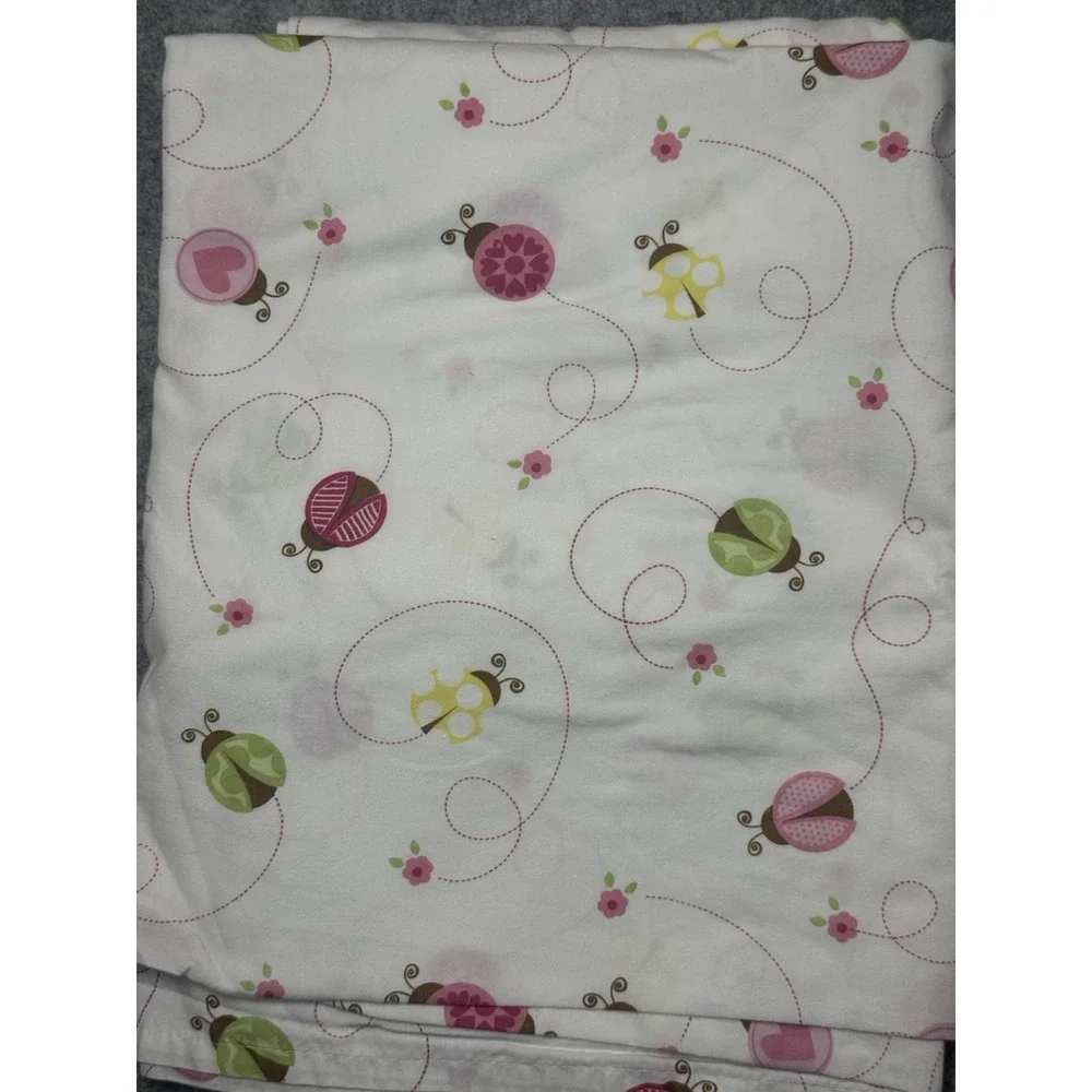 Circo Ladybug Fitted Flat Sheet Set Twin + Pillow Case Pink White Flowers